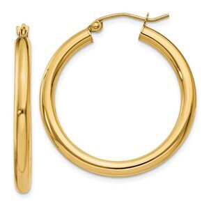 3mm x 30mm 14k Yellow Gold Classic Round Hoop Earrings